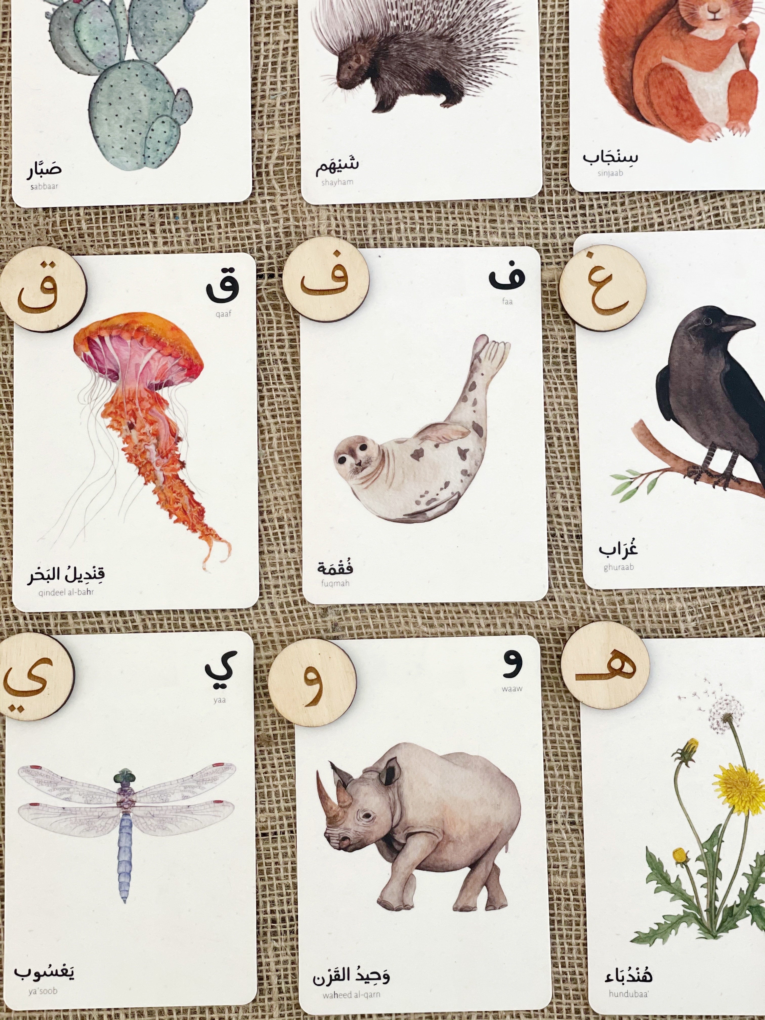 Arabic alphabet cards flashcards nature